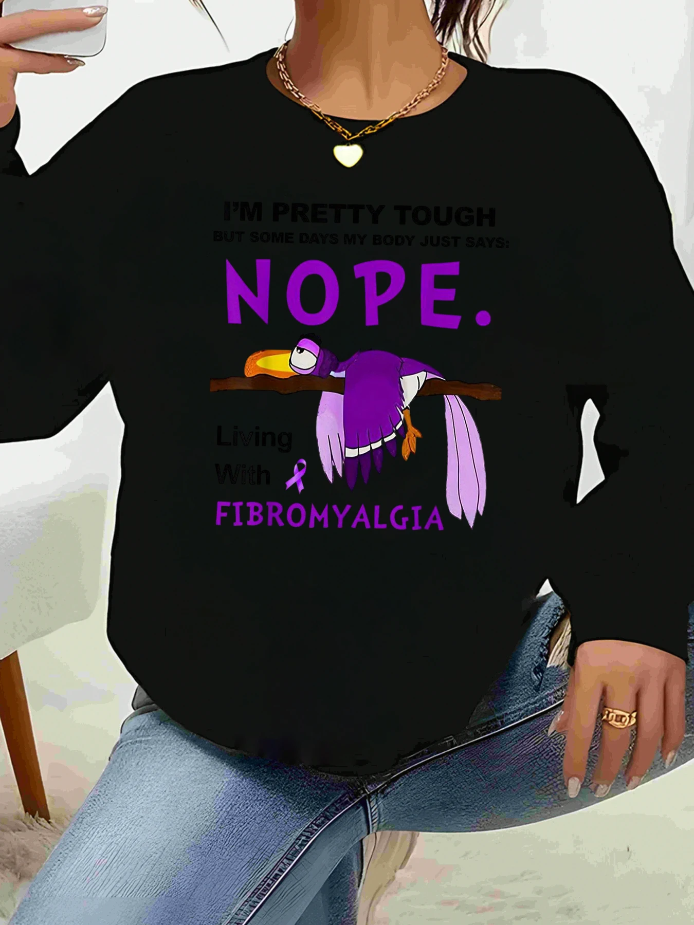 Футболка с длинными рукавами и рисунком фиброалгии, женская повседневная одежда, удобный повседневный топ для пациентов с фиброалгией
Футболка с длинными рукавами и рисунком фиброалгии, женская повседневная одежда, удобный повседневный топ для пациентов с фиброалгией