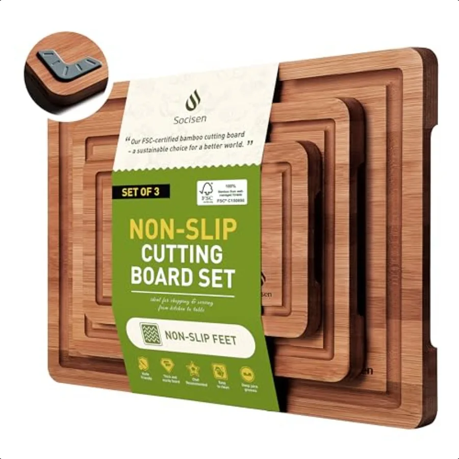 3 Packs Bamboo Cutting Board Set with Non Slip Feet and Over Sink Nice Solid Thick Wood Juice Groove Chopping Board Extra Large
3 Packs Bamboo Cutting Board Set with Non Slip Feet and Over Sink Nice Solid Thick Wood Juice Groove Chopping Board Extra Large