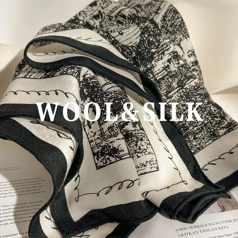 70% Wool 30% Silk Luxury Brand Scarf for Women Elegant Black Print Square Scarf Wool Silk Neck Warmer Winter Accessories
70% Wool 30% Silk Luxury Brand Scarf for Women Elegant Black Print Square Scarf Wool Silk Neck Warmer Winter Accessories