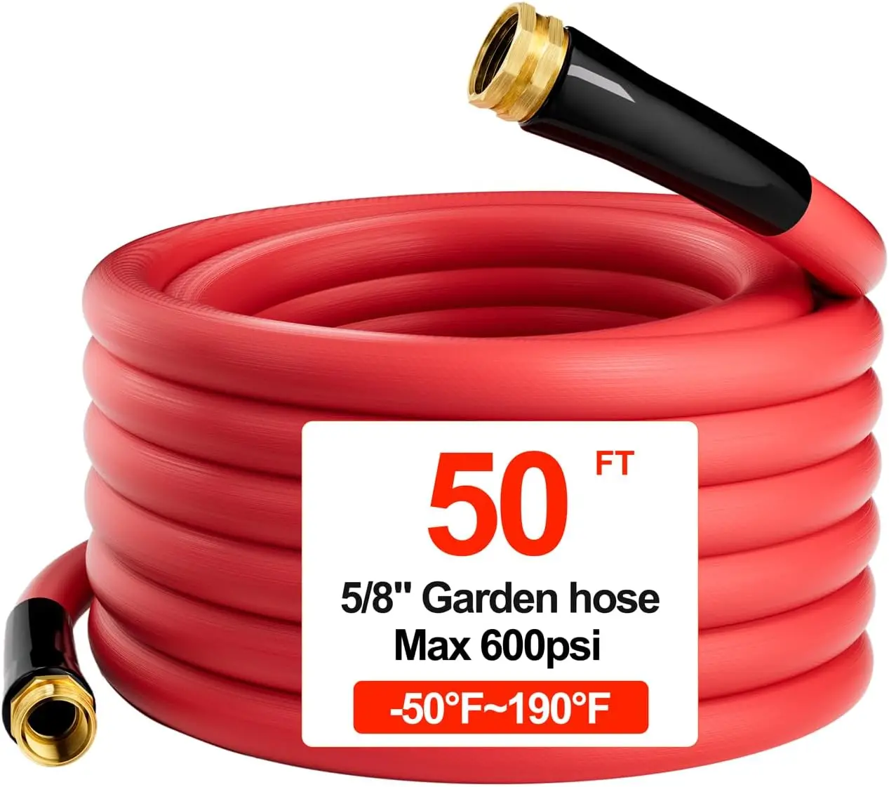 Heavy Duty Water Garden Hose -50℉ to 190℉, 50 ft x 5/8'', 600Psi Flexible Rubber with Brass Fittings for Outdoor Yard RV
Heavy Duty Water Garden Hose -50℉ to 190℉, 50 ft x 5/8'', 600Psi Flexible Rubber with Brass Fittings for Outdoor Yard RV