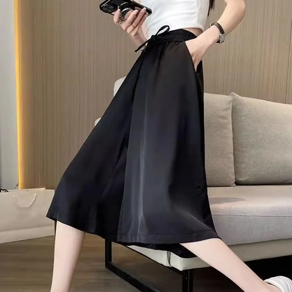 Women Cropped Pants Stylish Women's Wide Leg Cropped Pants with Pockets for Casual Summer Wear Elastic Waist Skirt Pants
Women Cropped Pants Stylish Women's Wide Leg Cropped Pants with Pockets for Casual Summer Wear Elastic Waist Skirt Pants