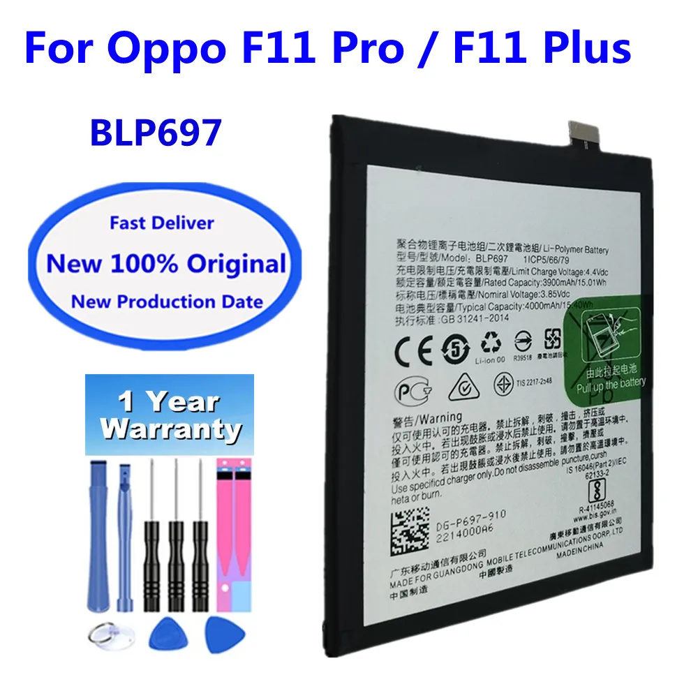 BLP697 4000 мАч 100% оригинальная сменная батарея для OPPO F11 PLUS F11PRO, аккумуляторы для телефона + бесплатные инструменты
BLP697 4000 мАч 100% оригинальная сменная батарея для OPPO F11 PLUS F11PRO, аккумуляторы для телефона + бесплатные инструменты