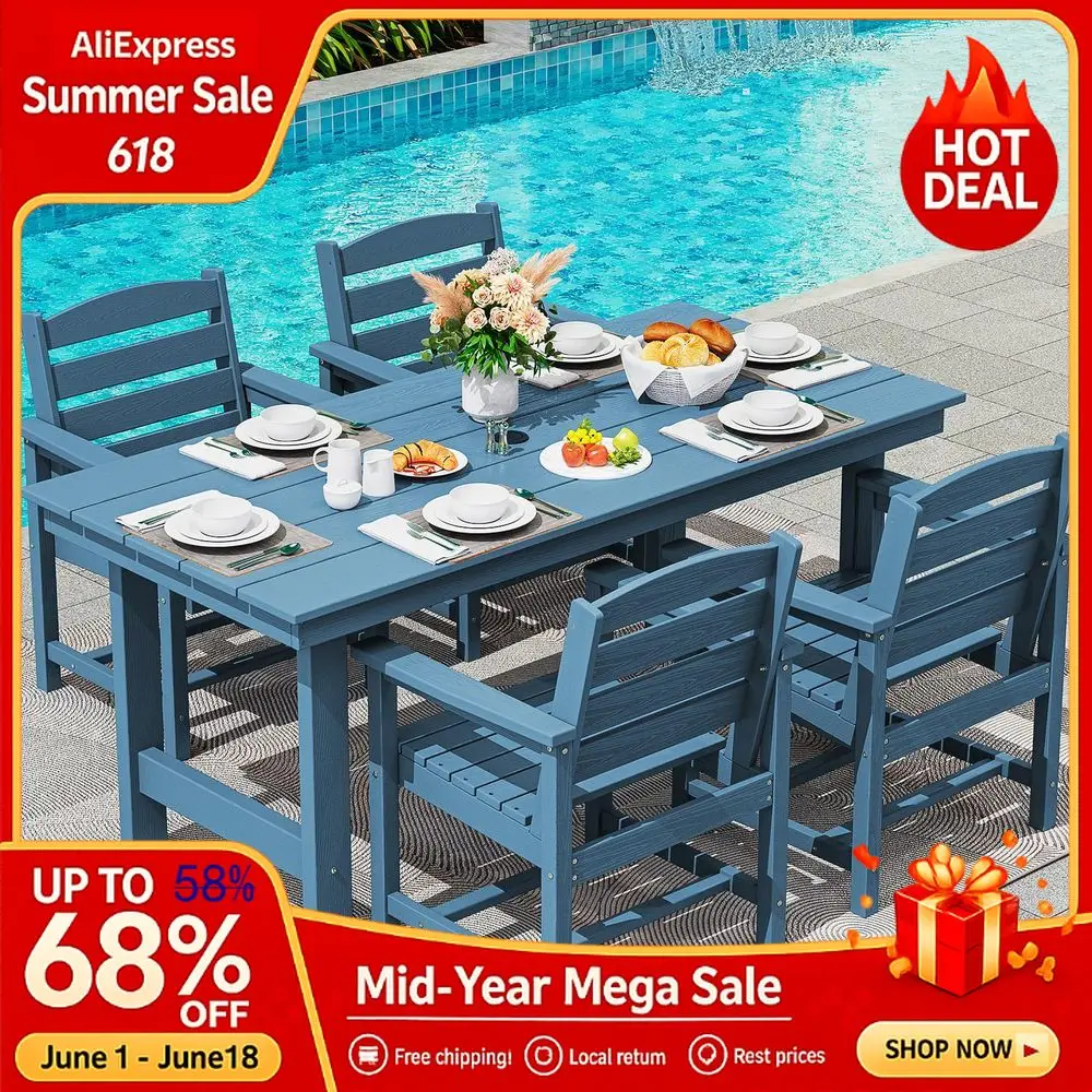Patio Table Set, HDPE Dining Furniture with Umbrella Hole, All Weather for Lawn, Garden,Backyard,Poolside,Blue chair set, Custom
Patio Table Set, HDPE Dining Furniture with Umbrella Hole, All Weather for Lawn, Garden,Backyard,Poolside,Blue chair set, Custom