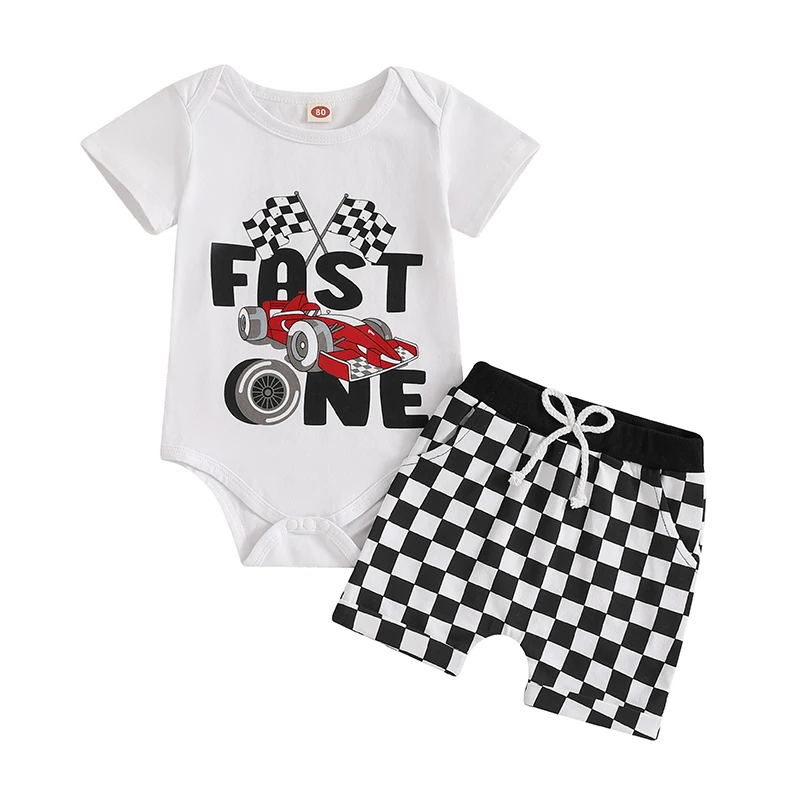 2-Piece Baby Boys Set Race Car Print Short Sleeve Round Neck Romper Plaid Print Contrast Color Shorts Outfits
2-Piece Baby Boys Set Race Car Print Short Sleeve Round Neck Romper Plaid Print Contrast Color Shorts Outfits