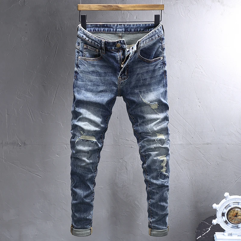 High Street Fashion Men Jeans Retro Blue Stretch Slim Fit Patched Ripped Jeans Men Vintage Designer Denim Pants Hombre
High Street Fashion Men Jeans Retro Blue Stretch Slim Fit Patched Ripped Jeans Men Vintage Designer Denim Pants Hombre