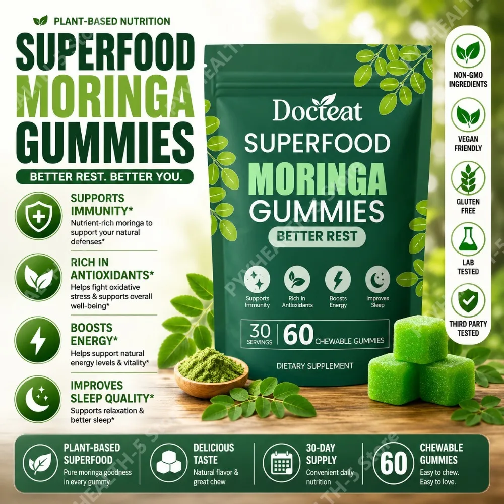 Docteat Moringa Gummies with B12, D3, C, Magnesium, Iron, 30 Servings, 60 Chewable Gummies Easy-to-Take No Artificial Additives.
Docteat Moringa Gummies with B12, D3, C, Magnesium, Iron, 30 Servings, 60 Chewable Gummies Easy-to-Take No Artificial Additives.