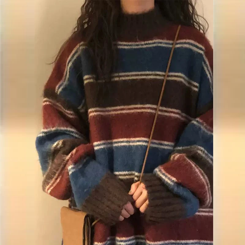 Preppy Style Vintage Striped Pullover Sweater 2023 Patchwork O-Neck Knitted Sweater Women's Long Sleeved Loose Bottom Sweater
Preppy Style Vintage Striped Pullover Sweater 2023 Patchwork O-Neck Knitted Sweater Women's Long Sleeved Loose Bottom Sweater