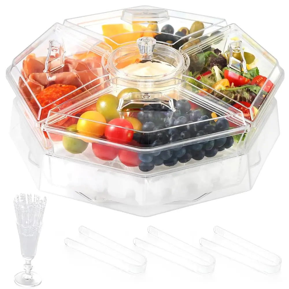 Rotating Serving Tray With Lid With 5 Removable Compartment,Chilled Veggie Platter,Cold Food Buffet Server For Fruit,
Rotating Serving Tray With Lid With 5 Removable Compartment,Chilled Veggie Platter,Cold Food Buffet Server For Fruit,