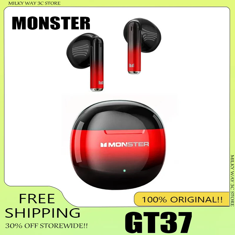 MONSTER GT37 TWS Bluetooth5.3 Earphone Wireless Active Noise Cancelling Headphones Stereo Sound Gaming Headset For Android iOS
MONSTER GT37 TWS Bluetooth5.3 Earphone Wireless Active Noise Cancelling Headphones Stereo Sound Gaming Headset For Android iOS