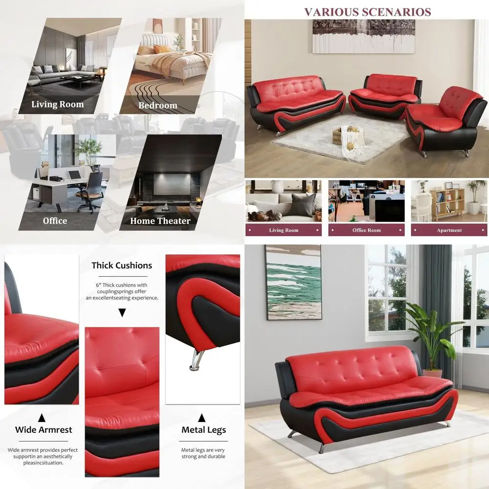 ern Red Leather Couch Set, 3 Piece Leather Living Room urniture Set, aux Leather Soa Set or Living Room/Aparent/Oice (Red+Black)
ern Red Leather Couch Set, 3 Piece Leather Living Room urniture Set, aux Leather Soa Set or Living Room/Aparent/Oice (Red+Black)