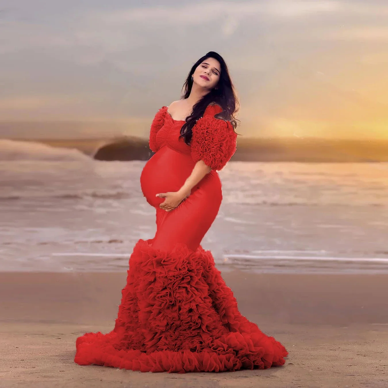 Women Dresses Stretchy Elegant Pink Mermaid Maternity Dress Half Sleeves Tulle Layered Maternity Gowns Off Shoulder
Women Dresses Stretchy Elegant Pink Mermaid Maternity Dress Half Sleeves Tulle Layered Maternity Gowns Off Shoulder