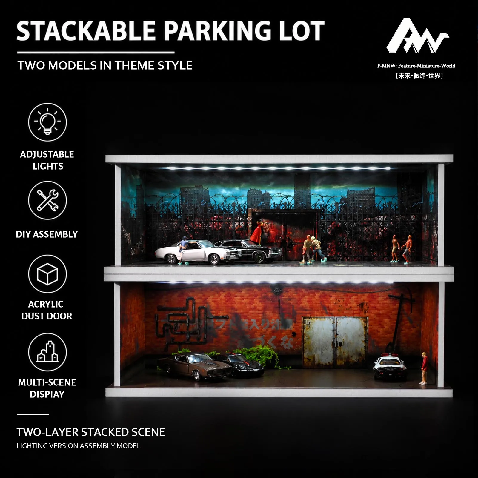 Diorama 1/64 Diecast Garage Display Model 3 LED Modes Vintage Showroom Parking Lot Scene Model Car Model Display Case
Diorama 1/64 Diecast Garage Display Model 3 LED Modes Vintage Showroom Parking Lot Scene Model Car Model Display Case