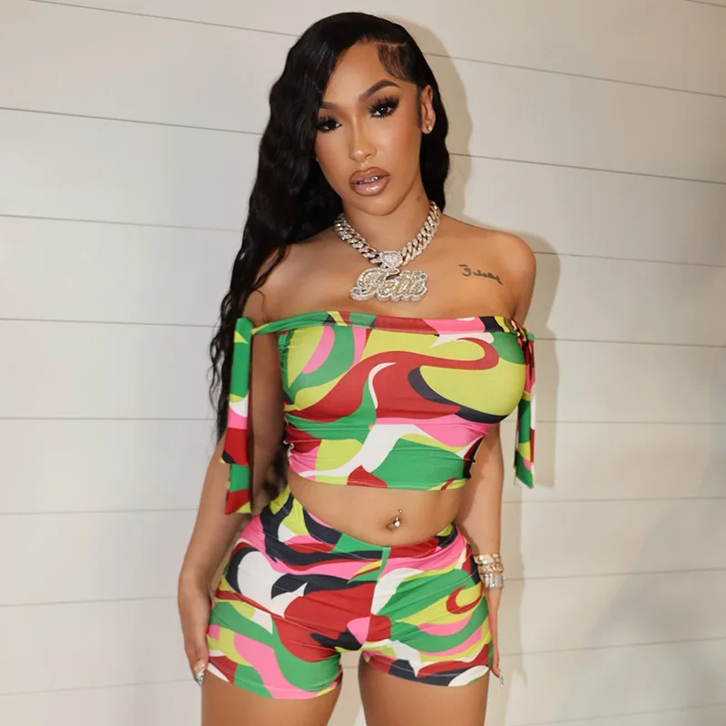 2025 Summer Colorful Printed 2 Piece Set Women Lace Up Ribbons Off Shoulder Crop Tops + Shorts Casual Streetwear Holiday Suits
2025 Summer Colorful Printed 2 Piece Set Women Lace Up Ribbons Off Shoulder Crop Tops + Shorts Casual Streetwear Holiday Suits