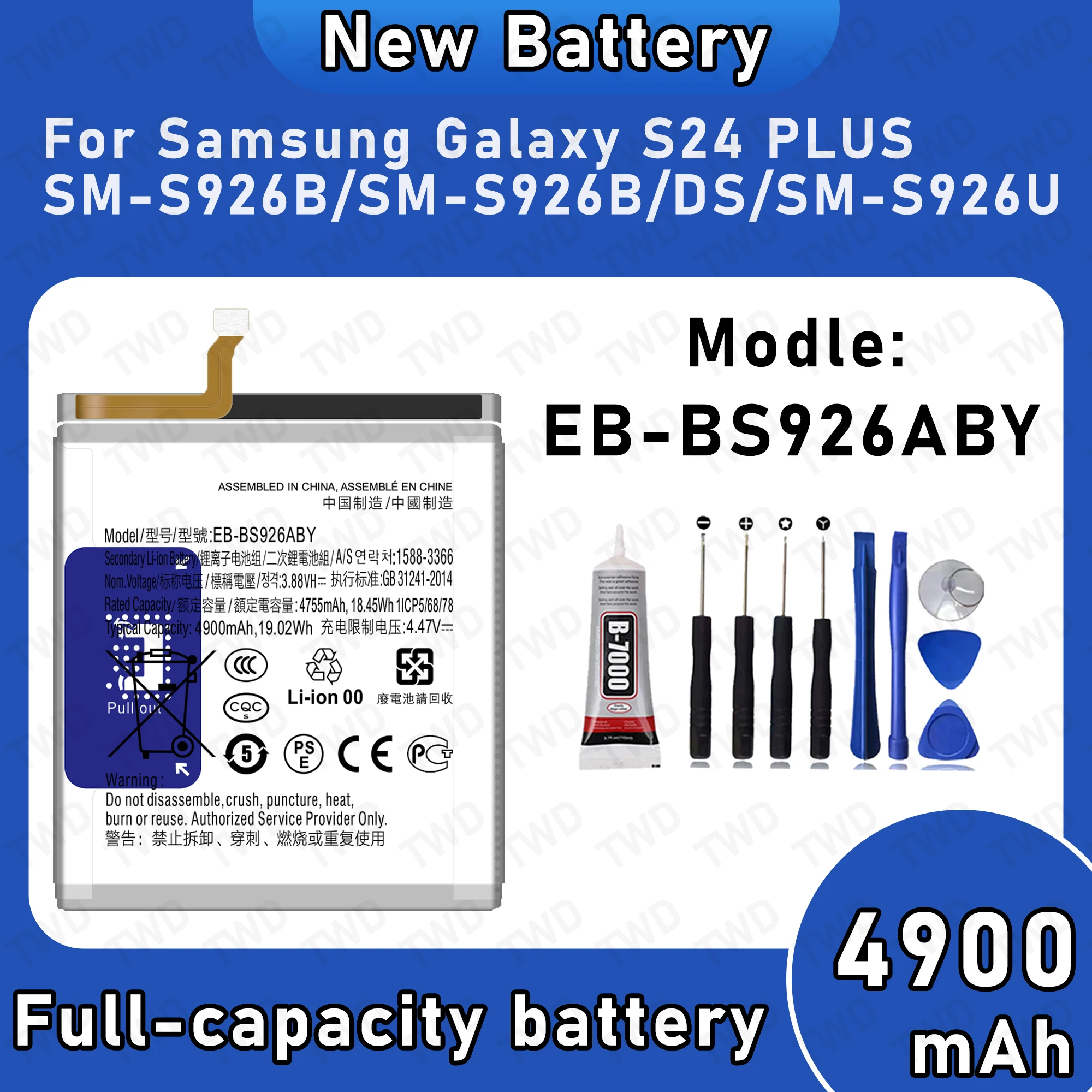 EB-BS926ABY Large capacity Battery For Samsung Galaxy S24 PLUS/SM-S926B/SM-S926B/DS Batteries New High Quanlity+Free Tools
EB-BS926ABY Large capacity Battery For Samsung Galaxy S24 PLUS/SM-S926B/SM-S926B/DS Batteries New High Quanlity+Free Tools