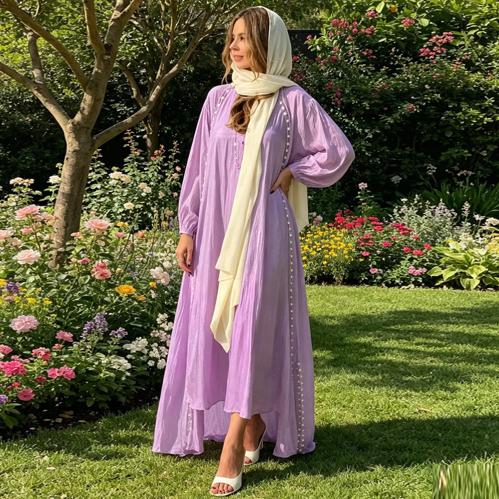 Shiny Satin Elegant Women Muslim Open Abaya 2 Piece Set Kimono Beads Maxi Dress Dubai Turkey Ramadan Jilbab Gown Modest Clothing
Shiny Satin Elegant Women Muslim Open Abaya 2 Piece Set Kimono Beads Maxi Dress Dubai Turkey Ramadan Jilbab Gown Modest Clothing
