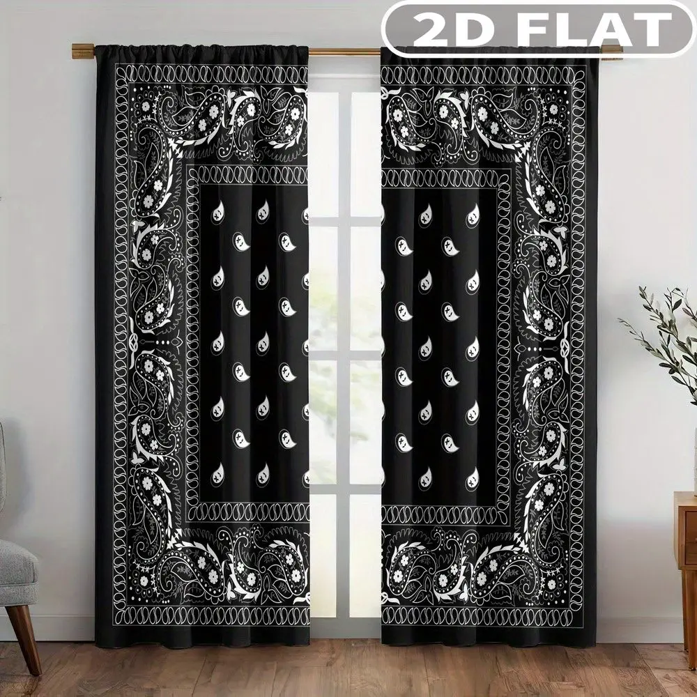 2D FLAT 2pcs Curtains Black And White Bandana Pattern Perfect for Balcony, Bedroom, Living Room, Suitable for 4 Seasons
2D FLAT 2pcs Curtains Black And White Bandana Pattern Perfect for Balcony, Bedroom, Living Room, Suitable for 4 Seasons