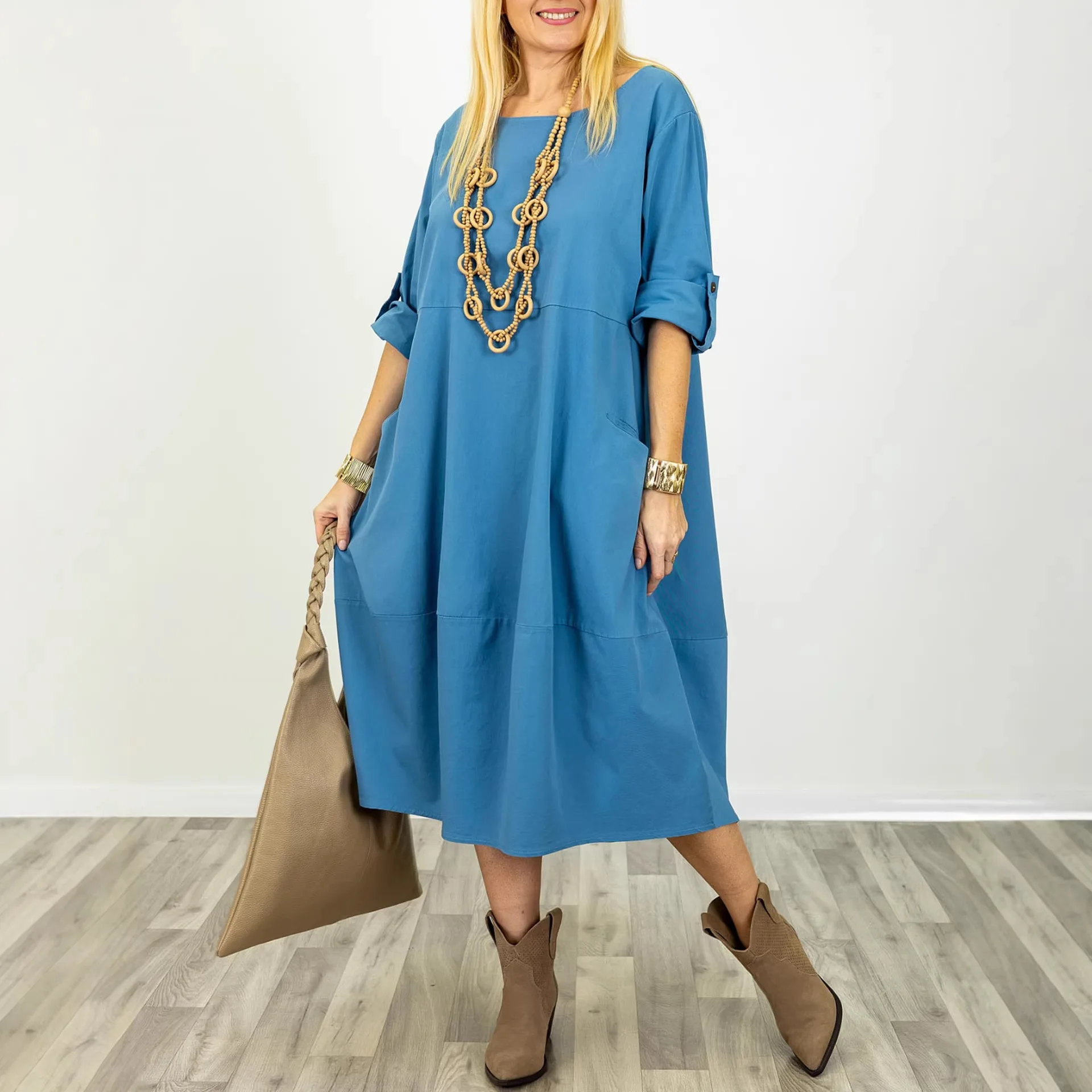 2026 summer new large size women's clothing loose round neck splicing five-quarter sleeve solid color women's dress
2026 summer new large size women's clothing loose round neck splicing five-quarter sleeve solid color women's dress
