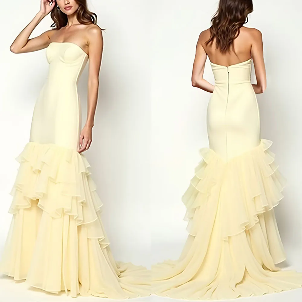 High Quality Customized Strapless Floor Length Court Train Backless Sleeveless Tiered Mermaid Wedding Party Vestidos De Noiva
High Quality Customized Strapless Floor Length Court Train Backless Sleeveless Tiered Mermaid Wedding Party Vestidos De Noiva