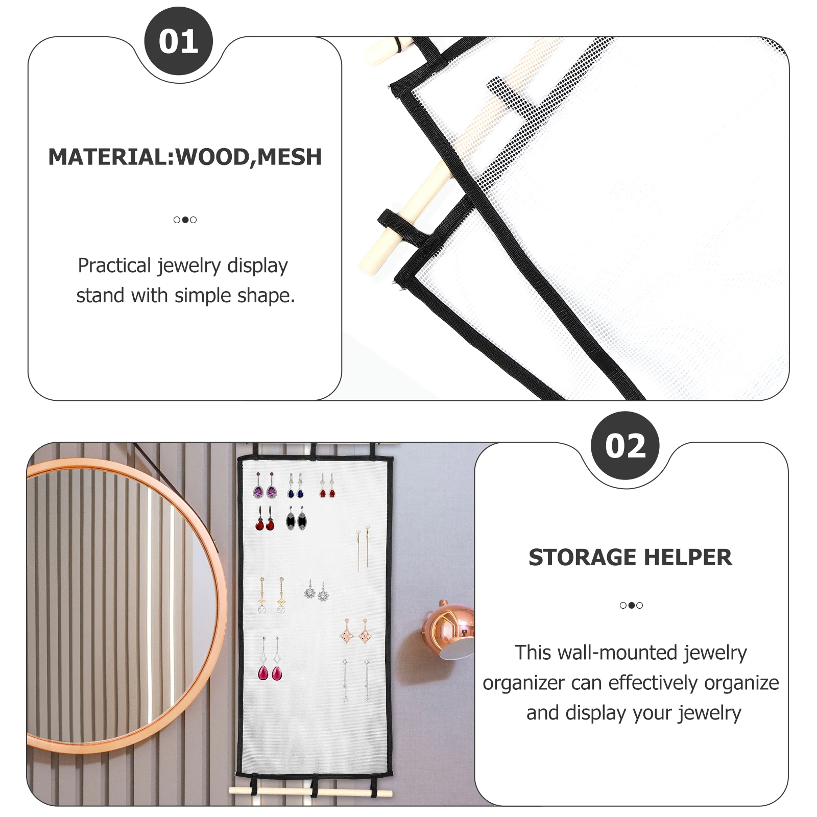 Wall Mounted Holder Jewelry ganizer Display Rack Hanging Necklace Storage Travel Wooden Grid Earring ganizer Solution
Wall Mounted Holder Jewelry ganizer Display Rack Hanging Necklace Storage Travel Wooden Grid Earring ganizer Solution