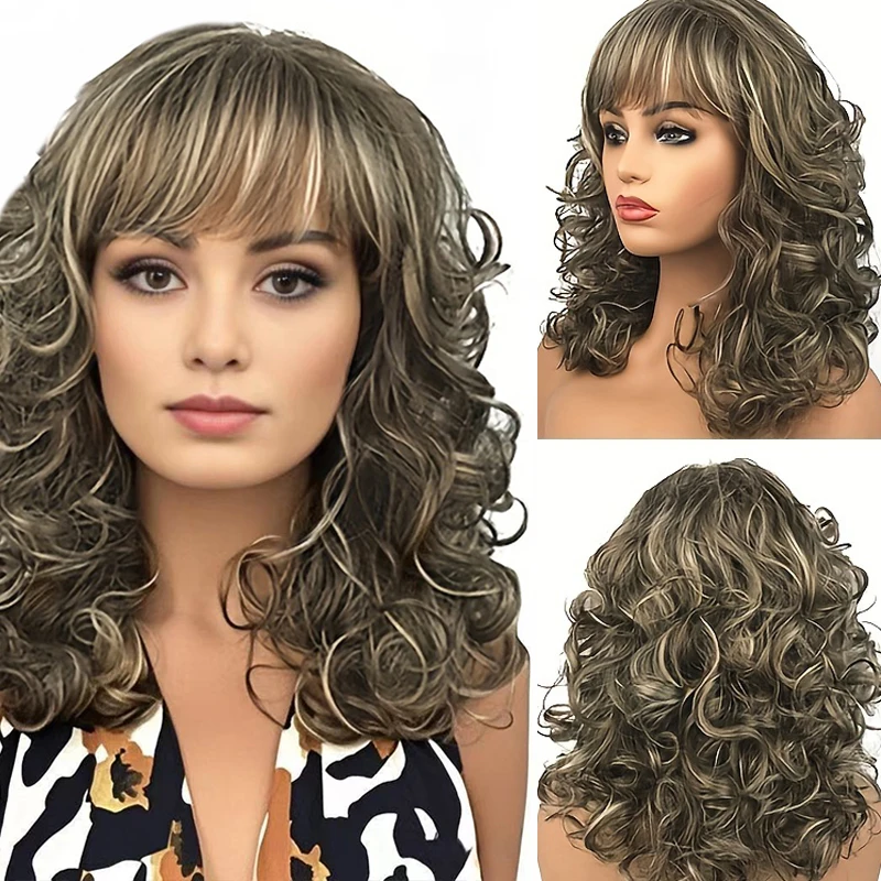 High-Gloss Medium-Length Wavy Synthetic Wig with Bangs, Suitable for Beginners, Heat-Resistant, Designed Specifically for Women
High-Gloss Medium-Length Wavy Synthetic Wig with Bangs, Suitable for Beginners, Heat-Resistant, Designed Specifically for Women