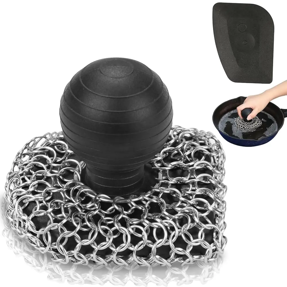 Cast Iron Scrubber with Pan Scraper, 316 Chainmail Scrubber, Upgraded Chain Mail Scrubber Sponge, Cast Iron Cleaner for Grill
Cast Iron Scrubber with Pan Scraper, 316 Chainmail Scrubber, Upgraded Chain Mail Scrubber Sponge, Cast Iron Cleaner for Grill