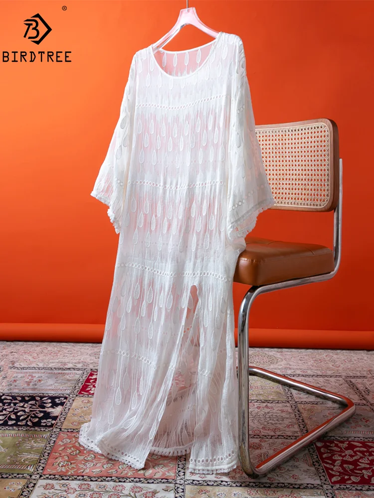 BirdTree, 100%Real Silk Sun-protective Dresses, Women O Neck Raglan Sleeve Embroidery, Retro Elegant OL Dress, Summer D45669QM
BirdTree, 100%Real Silk Sun-protective Dresses, Women O Neck Raglan Sleeve Embroidery, Retro Elegant OL Dress, Summer D45669QM