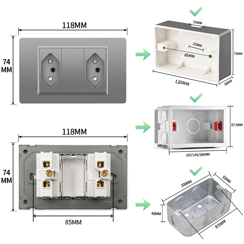 PSSRISE Серый Бразилия Стандартный домашний настенный выключатель, розетка постоянного тока 5 В 2,1 А, USB Type C, зарядное устройство, 20 А, панель ПК, компьютер, ТВ, телефонная розетка
PSSRISE Серый Бразилия Стандартный домашний настенный выключатель, розетка постоянного тока 5 В 2,1 А, USB Type C, зарядное устройство, 20 А, панель ПК, компьютер, ТВ, телефонная розетка
