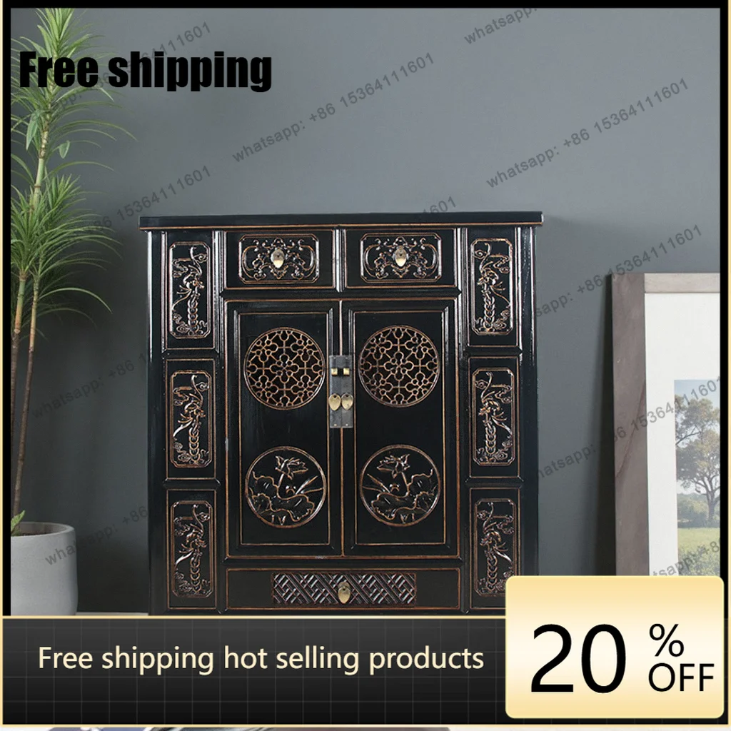 Retro new Chinese style solid wood foyer entrance cabinet antique old elm wood carving flower gold cabinet
Retro new Chinese style solid wood foyer entrance cabinet antique old elm wood carving flower gold cabinet