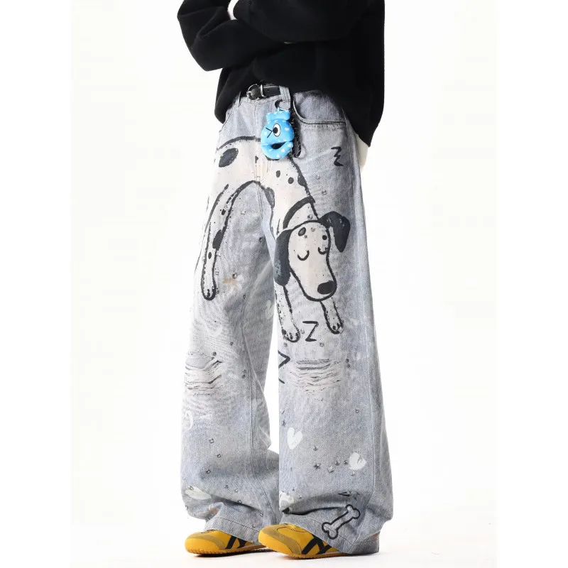 【Mirrordust】Американские потертые джинсы High Street с граффити, прямые универсальные широкие брюки для мужчин и женщин
【Mirrordust】Американские потертые джинсы High Street с граффити, прямые универсальные широкие брюки для мужчин и женщин