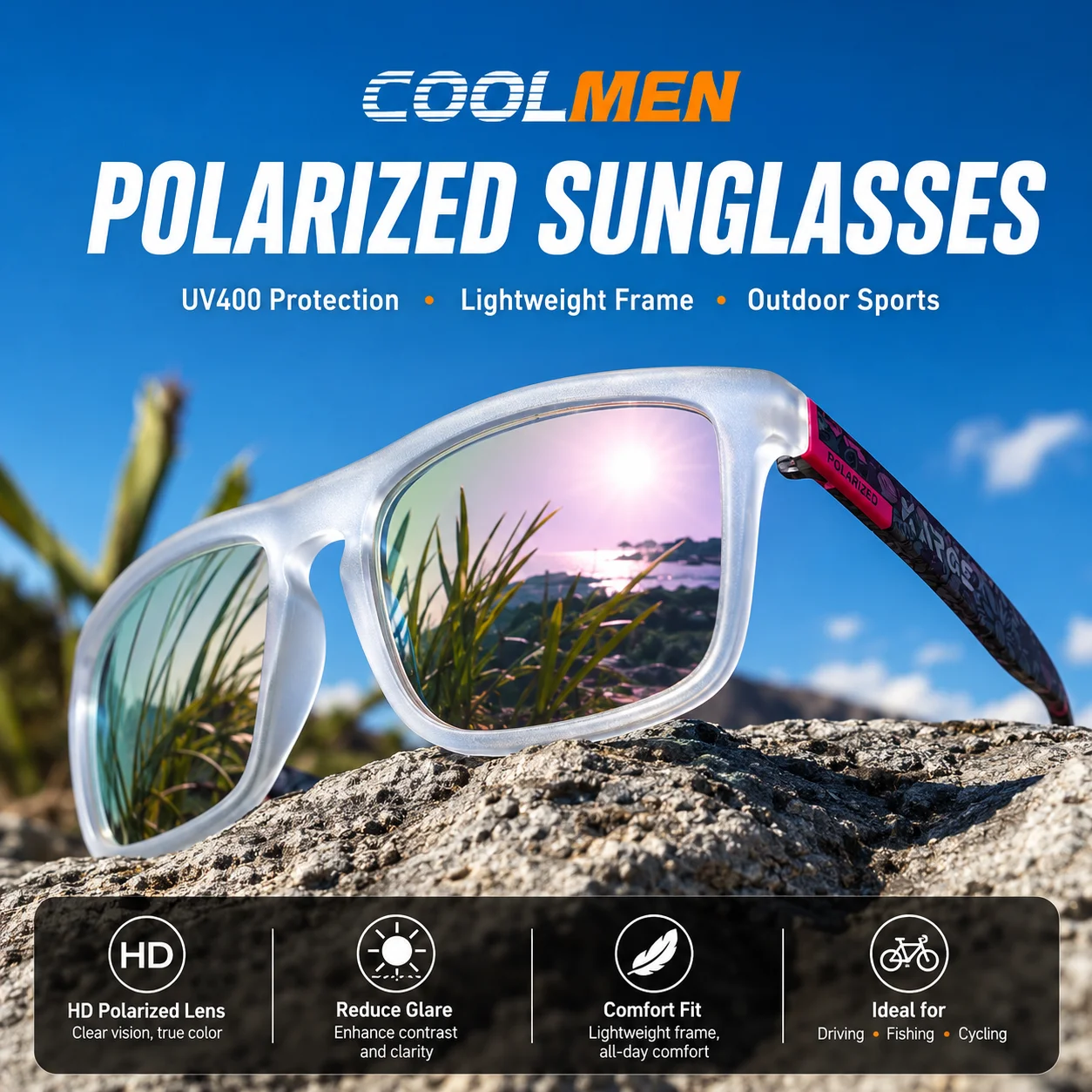 COOLMEN Polarized Sunglasses Women Fashion UV400 Protection Lightweight Outdoor Travel Sports Anti-Glare Gear Men Fishing Glasse
COOLMEN Polarized Sunglasses Women Fashion UV400 Protection Lightweight Outdoor Travel Sports Anti-Glare Gear Men Fishing Glasse