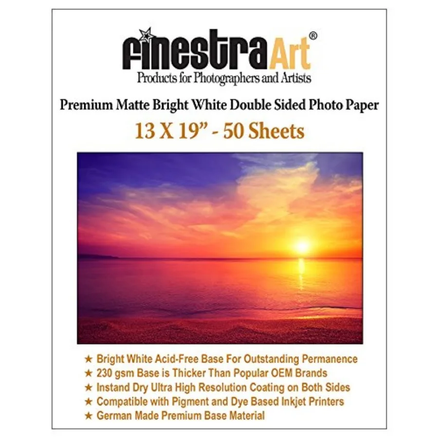 13" X 19" Premium Matte Bright White Inkjet Double Sided Photo Paper - 50 Sheets
13" X 19" Premium Matte Bright White Inkjet Double Sided Photo Paper - 50 Sheets