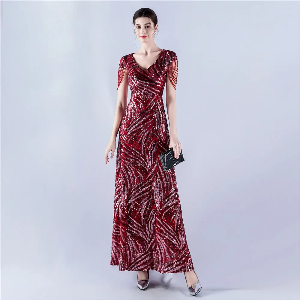Emerald Green Sequin V Neck Evening Dress Women Beaded Fringe Cap Sleeve A Line Floor Length Prom Party Formal Gown
Emerald Green Sequin V Neck Evening Dress Women Beaded Fringe Cap Sleeve A Line Floor Length Prom Party Formal Gown