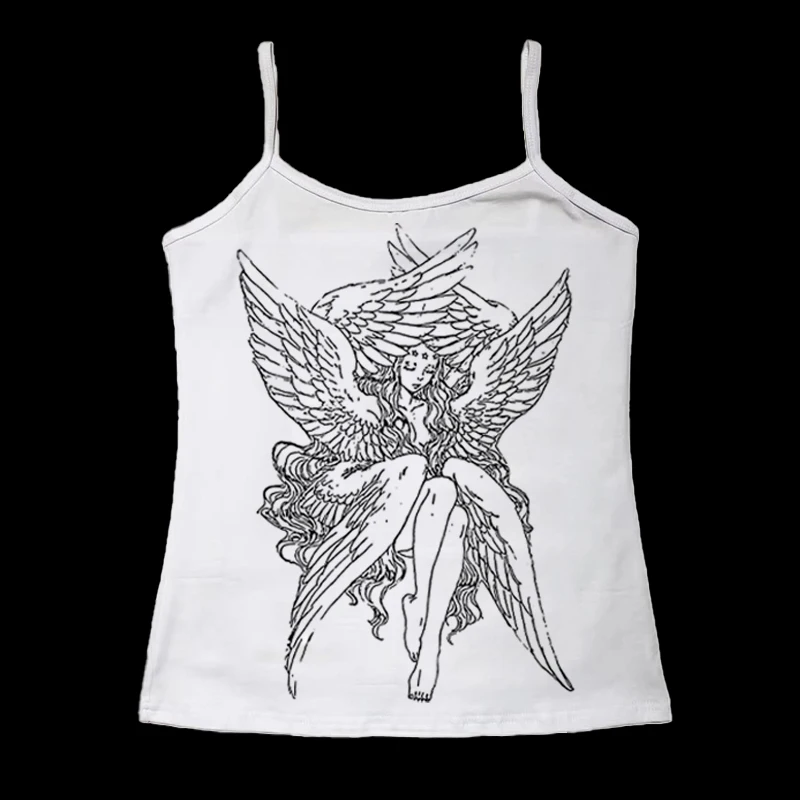 2000s vintage Gothic pattern Lucifer angel print top Harajuku girls' clothing Y2K American fake two piece short sleeved T-shirt
2000s vintage Gothic pattern Lucifer angel print top Harajuku girls' clothing Y2K American fake two piece short sleeved T-shirt
