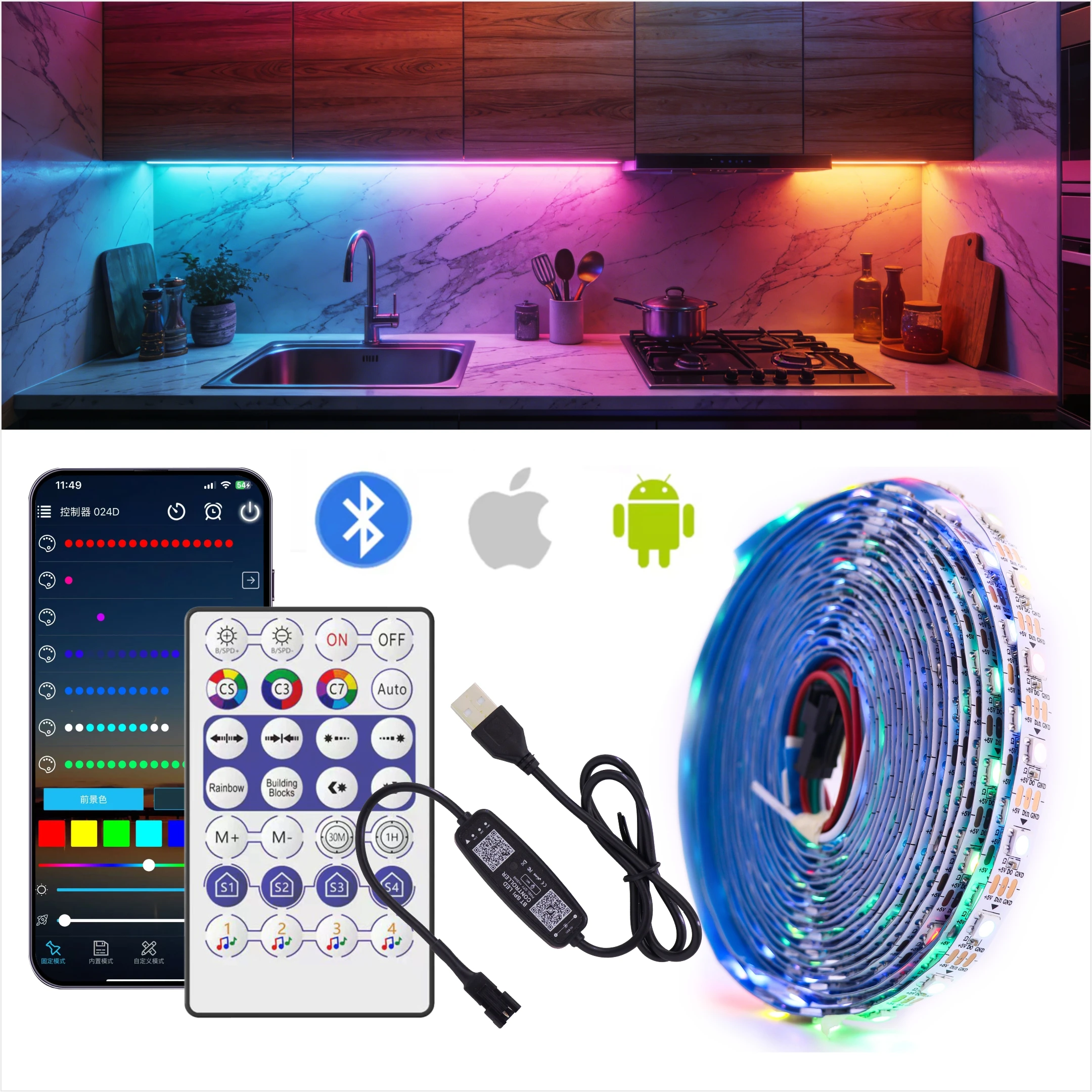 USB LED Strip RGB WS2812B Addressable Pixel Tape 28Keys Remote Controller For TV Back Under Cabinet Lamp DC5V 1m/2m/3m/4m/5m LED
USB LED Strip RGB WS2812B Addressable Pixel Tape 28Keys Remote Controller For TV Back Under Cabinet Lamp DC5V 1m/2m/3m/4m/5m LED