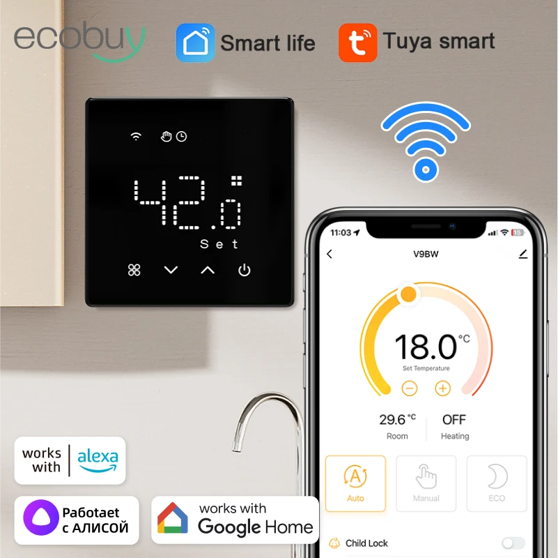 Tuya умный дом Wi-Fi комнатный термостат для газового котла аккумулятор настенный термостат умный Wi-Fi контроллер температуры Alexa Google Home
Tuya умный дом Wi-Fi комнатный термостат для газового котла аккумулятор настенный термостат умный Wi-Fi контроллер температуры Alexa Google Home