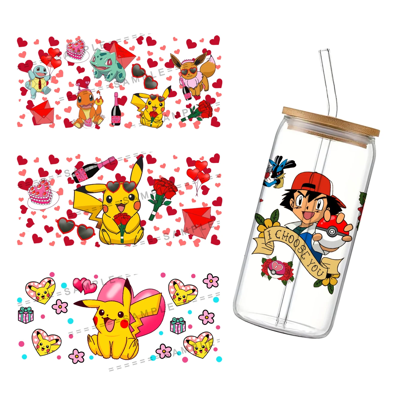 Cartoon Pokemon Valentine's Day Pikachu UV DTF Transfer Sticker Waterproof Transfers Decals For 16oz Glass Cup Wrap Stickers
Cartoon Pokemon Valentine's Day Pikachu UV DTF Transfer Sticker Waterproof Transfers Decals For 16oz Glass Cup Wrap Stickers