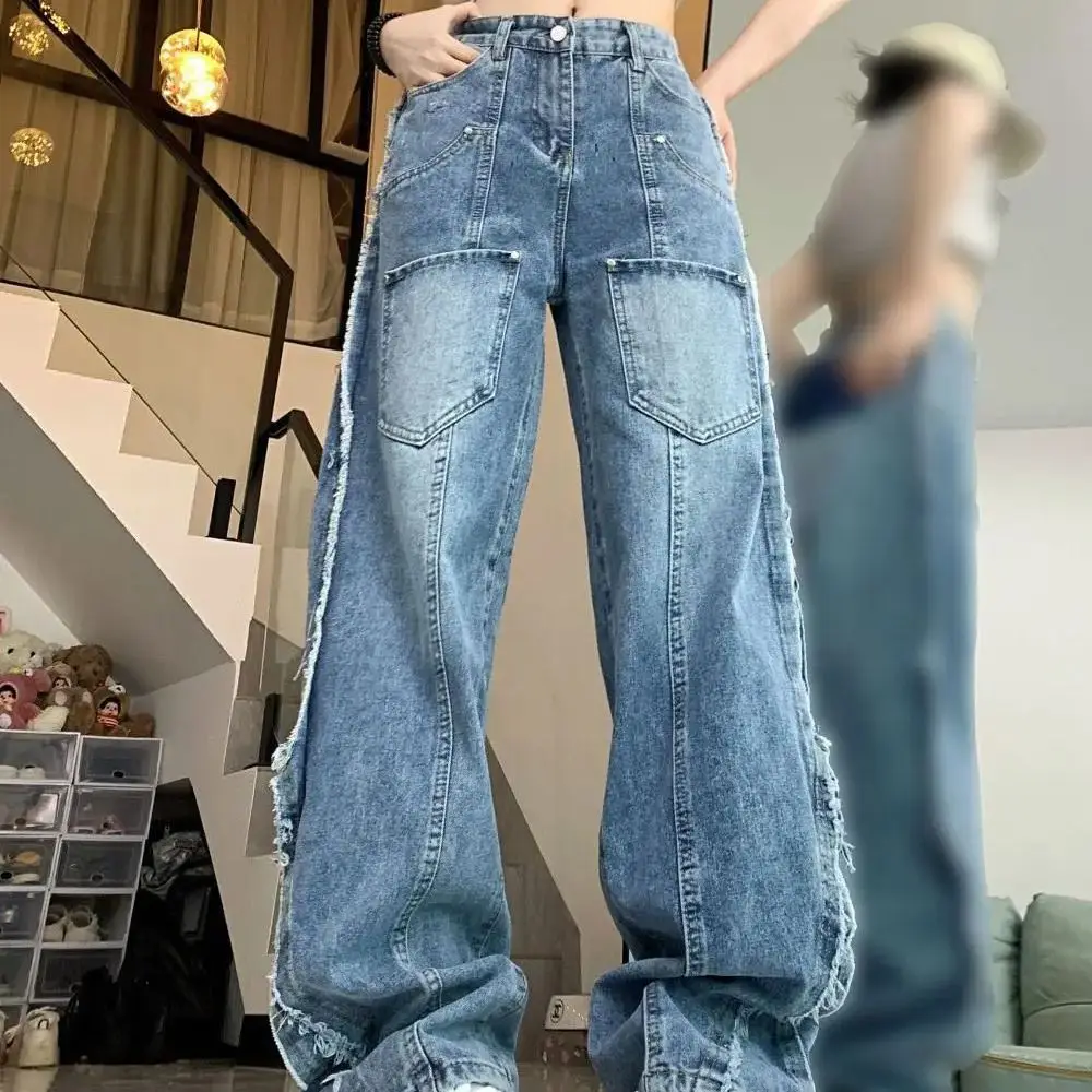 American Hot Girl Street Straight Jeans Large Pocket Breasted Design Sense Women Spring Summer Washing Niche Casual Long Pants
American Hot Girl Street Straight Jeans Large Pocket Breasted Design Sense Women Spring Summer Washing Niche Casual Long Pants