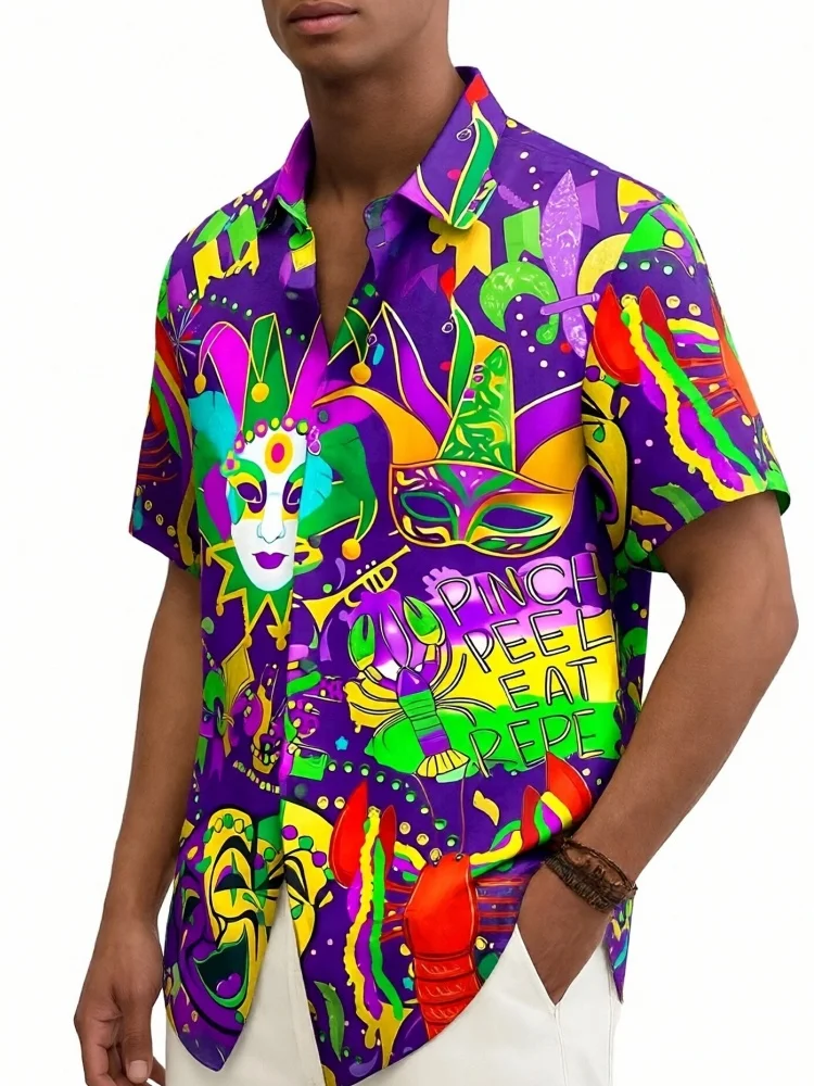 Men's Mardi Gras Hawaiian Shirt Colorful Carnival Mask Print Casual Short Sleeve Button Down Shirts for Party Vacation
Men's Mardi Gras Hawaiian Shirt Colorful Carnival Mask Print Casual Short Sleeve Button Down Shirts for Party Vacation