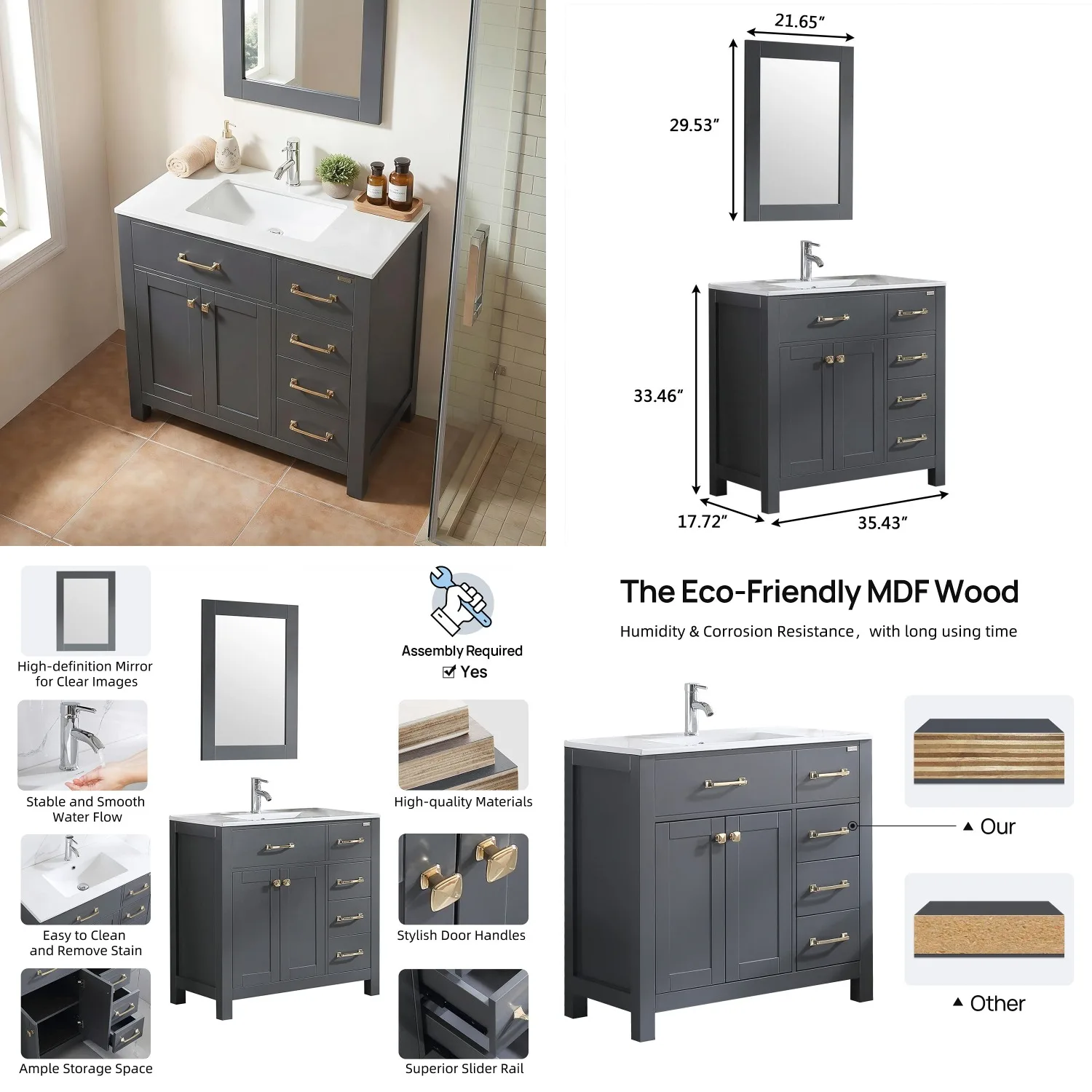 36in Freestanding Bathroom Vanity Vessel Sink Cabinet 2Door Resin Sink Chrome Faucet Mirror Dark Grey Customized
36in Freestanding Bathroom Vanity Vessel Sink Cabinet 2Door Resin Sink Chrome Faucet Mirror Dark Grey Customized