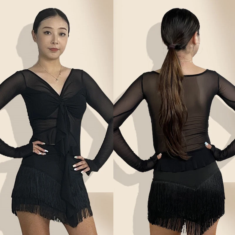 Latin Dance Clothing Women Sexy Mesh Tops Long Sleeves Fringe Skirt Adult Practice Wear Club Rumba Samba Dance Costume BL16792
Latin Dance Clothing Women Sexy Mesh Tops Long Sleeves Fringe Skirt Adult Practice Wear Club Rumba Samba Dance Costume BL16792