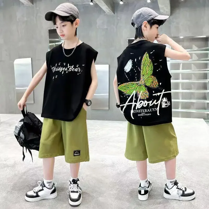 Children vest set clothing summer butterfly Graffiti boys' sports sleeveless Korean stylish kids vest+shorts set
Children vest set clothing summer butterfly Graffiti boys' sports sleeveless Korean stylish kids vest+shorts set
