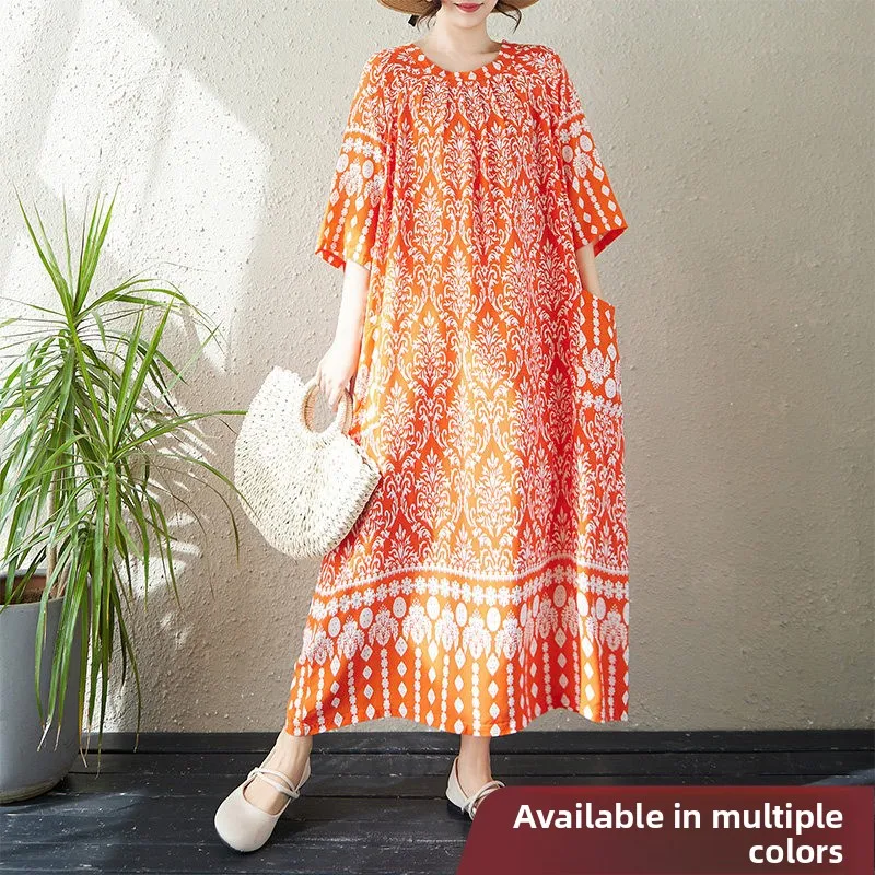 New Summer Cotton Silk Loose Women's Dress Ethnic Style Printed Long Over-Knee Skirt Slimming Effect City Walk Suitable
New Summer Cotton Silk Loose Women's Dress Ethnic Style Printed Long Over-Knee Skirt Slimming Effect City Walk Suitable