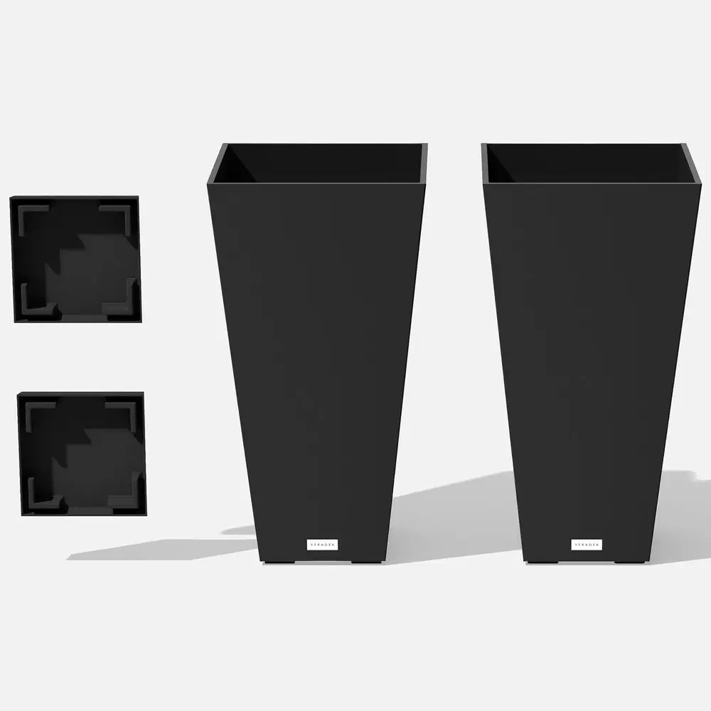 Indoor/Outdoor Black Taper Planter Set, 30 Inch, 2-Pack with Saucer Trays
Indoor/Outdoor Black Taper Planter Set, 30 Inch, 2-Pack with Saucer Trays