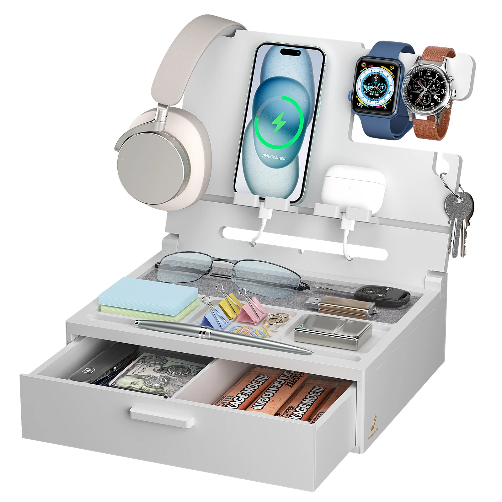 Bamboo Nightstand Charging Organizer with Drawer Foldable Phone Docking Station for Men Bedside Tablets & Watches Stand Holder
Bamboo Nightstand Charging Organizer with Drawer Foldable Phone Docking Station for Men Bedside Tablets & Watches Stand Holder