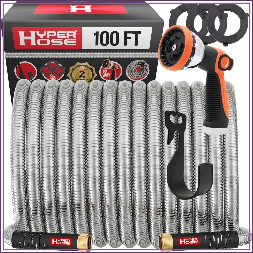 Best 100 ft Metal Garden Hose Set - No-Kink Durable 316 Stainless Steel, 10-Way Nozzle & Hook – Tough Flexible Heavy Duty Water Hoses, 5/8 in, Rust, Weather, LeakProof
Best 100 ft Metal Garden Hose Set - No-Kink Durable 316 Stainless Steel, 10-Way Nozzle & Hook – Tough Flexible Heavy Duty Water Hoses, 5/8 in, Rust, Weather, LeakProof