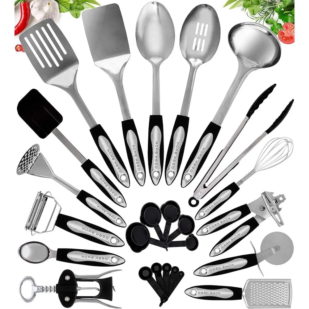 41-Piece Stainless Steel Kitchen Utensil Set with Heat-Resistant Silicone & Nonstick Tools, Including Measuring Cups & Spoons
41-Piece Stainless Steel Kitchen Utensil Set with Heat-Resistant Silicone & Nonstick Tools, Including Measuring Cups & Spoons