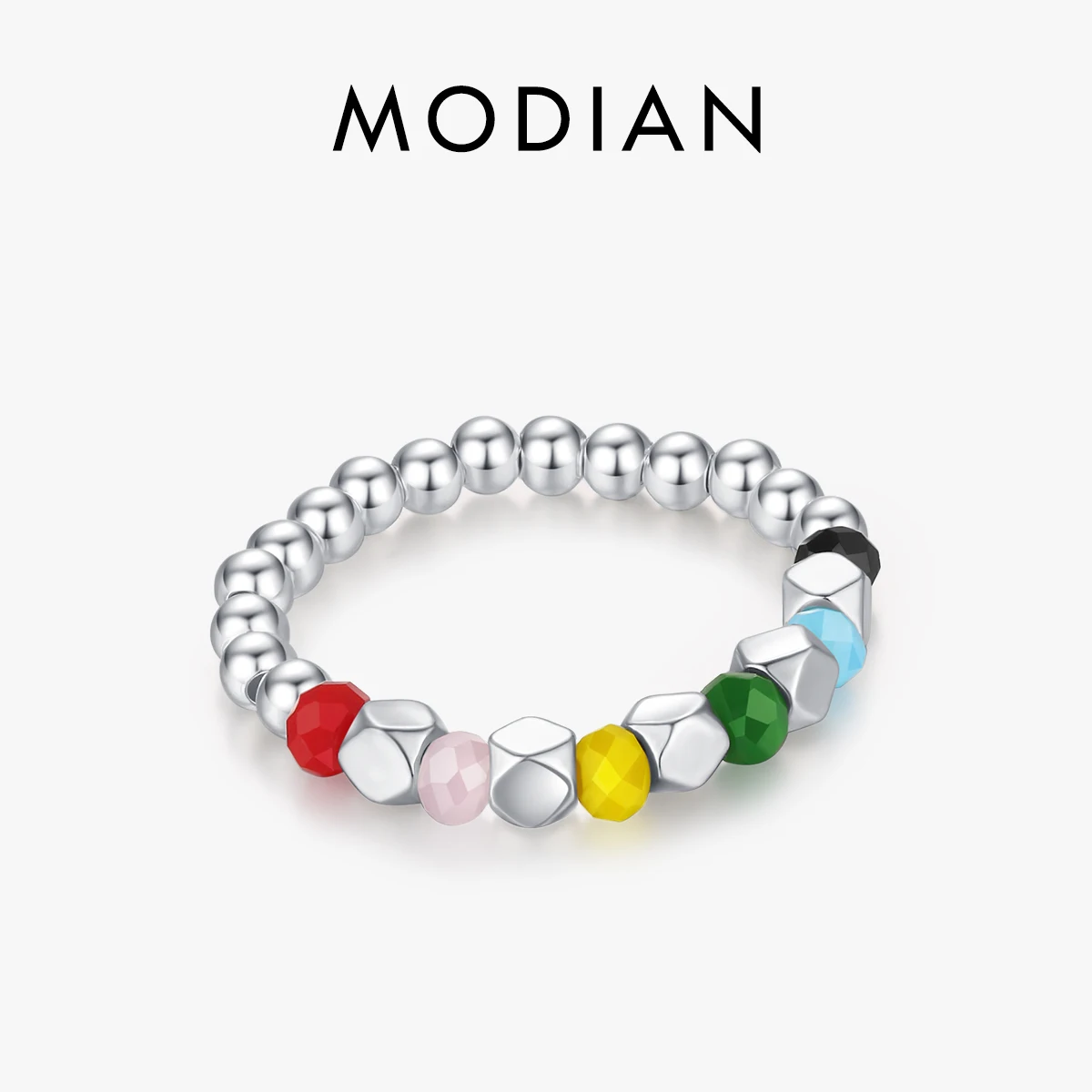 MODIAN 925 Sterling Silver Rainbow Colorful Beads Finger Ring Trendy Block Exquisite Adjustable Rings For Women Fine Jewelry
MODIAN 925 Sterling Silver Rainbow Colorful Beads Finger Ring Trendy Block Exquisite Adjustable Rings For Women Fine Jewelry