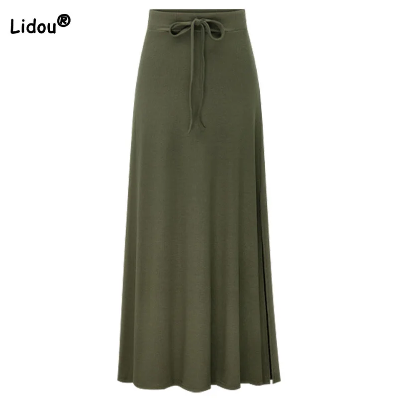 Casual Simplicity Female Elastic Waist Lace Up Skirt A-Line Fashion All-match Solid Color Knitted Midi Skirts Women's Clothing
Casual Simplicity Female Elastic Waist Lace Up Skirt A-Line Fashion All-match Solid Color Knitted Midi Skirts Women's Clothing