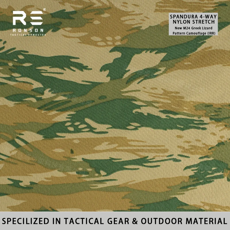 M24 Greek Lizard Pattern Camouflage Printed Spandura Nylon 4 Way Stretch WR Woven Weight 260 GSM Fabric Breathable for Pants
M24 Greek Lizard Pattern Camouflage Printed Spandura Nylon 4 Way Stretch WR Woven Weight 260 GSM Fabric Breathable for Pants