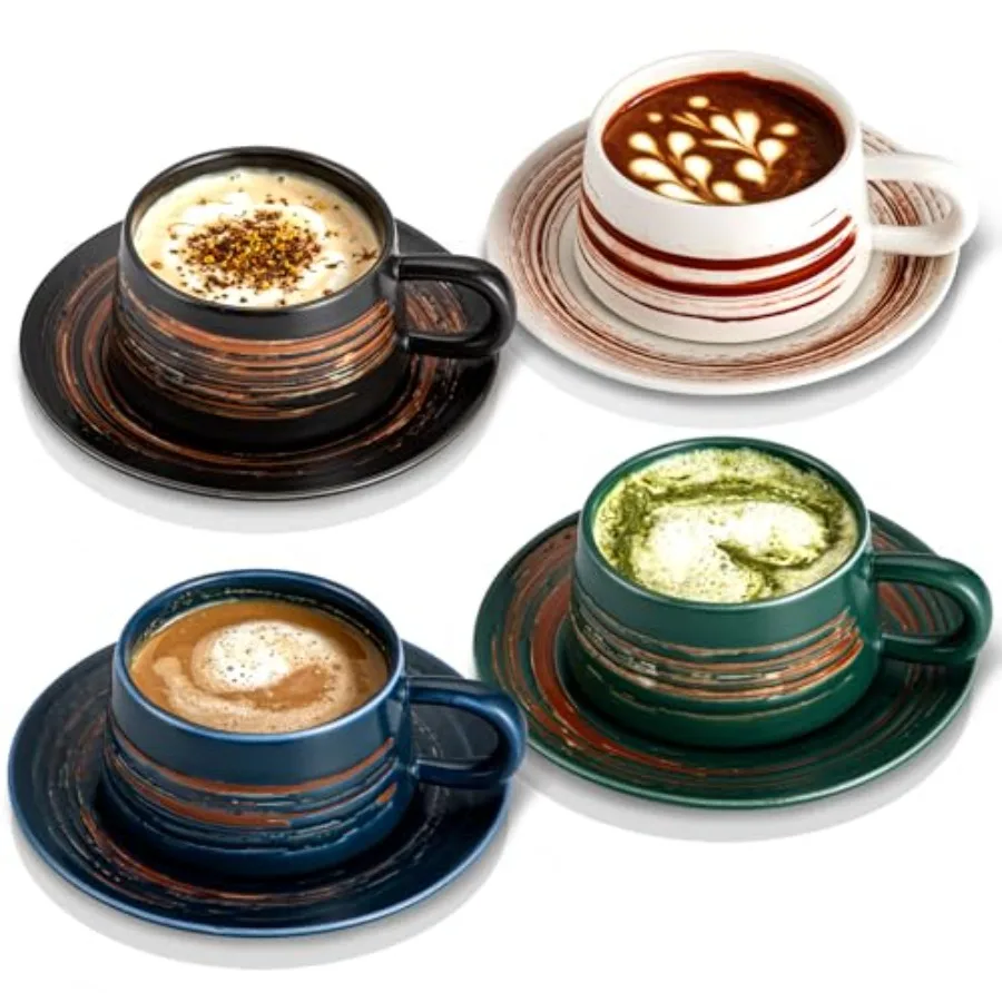 8 Oz Ceramic Cappuccino Cups with Saucers, Set of 4, Traditional Italian Style Large Handle Coffee Cups, Multipurpose for Espre
8 Oz Ceramic Cappuccino Cups with Saucers, Set of 4, Traditional Italian Style Large Handle Coffee Cups, Multipurpose for Espre